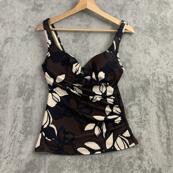 Miraclesuit Tankini Women's Sz 10 Brown Floral Myrra Underwire Bra Swim Suit Top - Picture 1 of 8